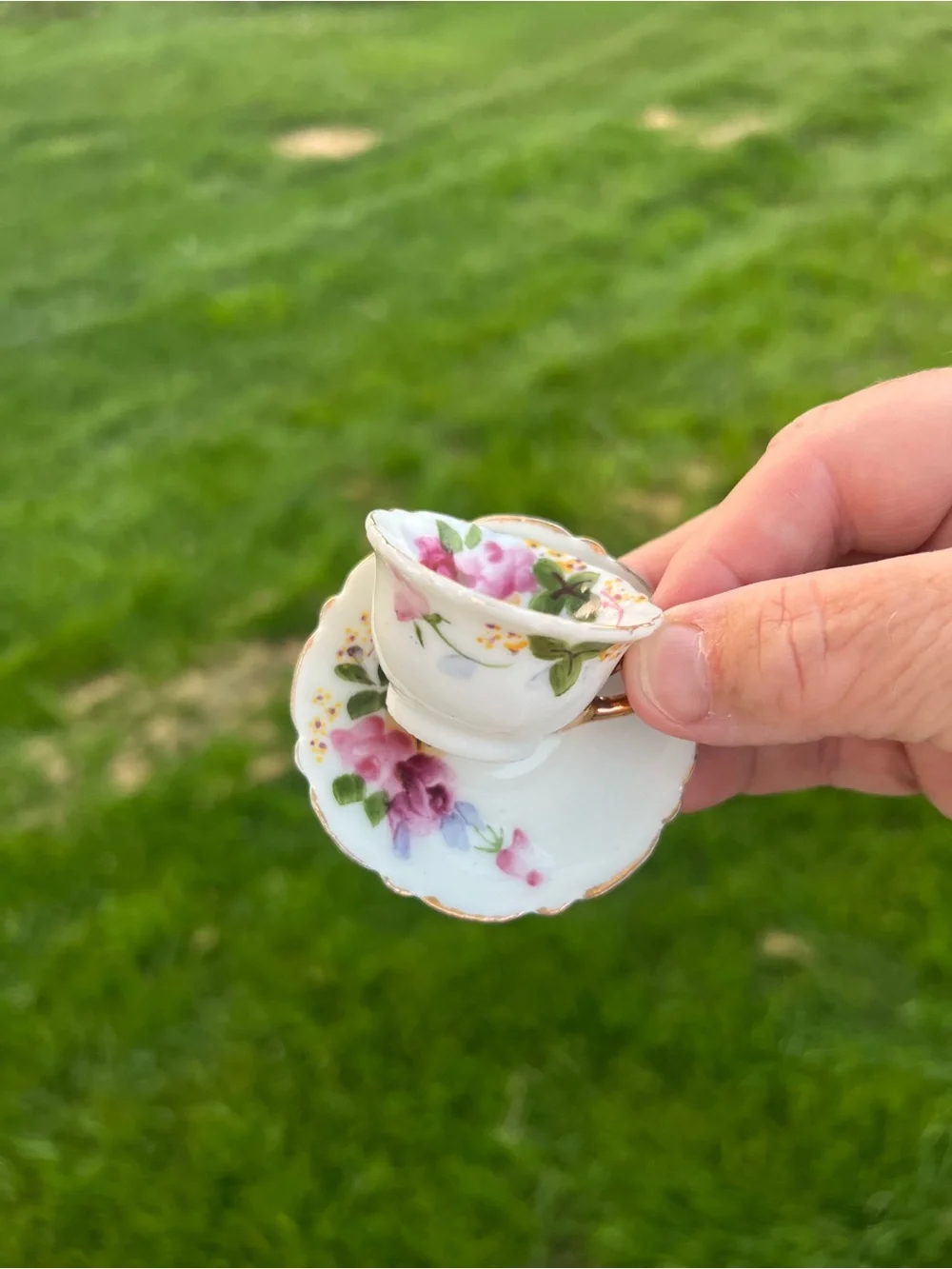 Vintage 1950's MINIATURE Hand Painted JAPAN Cup & Saucer Bone China Porcelain